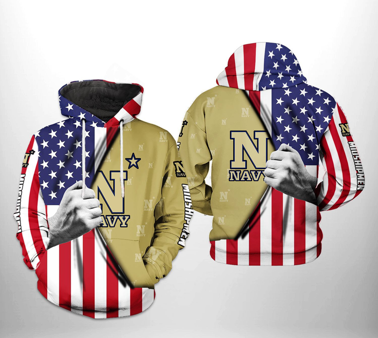 Navy Midshipmen NCAA US Flag 3D All Over Print Hoodie, Zip Hoodie