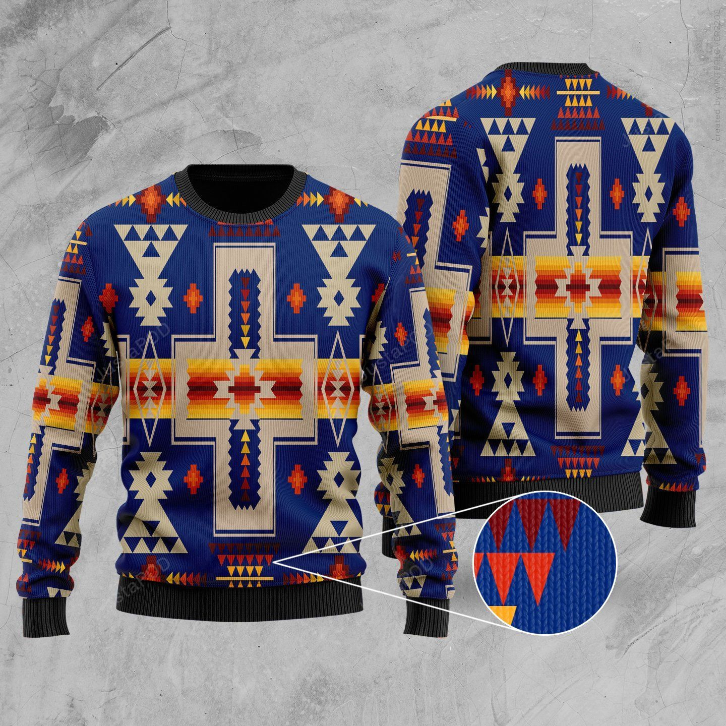 Navy Tribe Design Native American Ugly Christmas Sweater Adult 3D Funny Matching for family