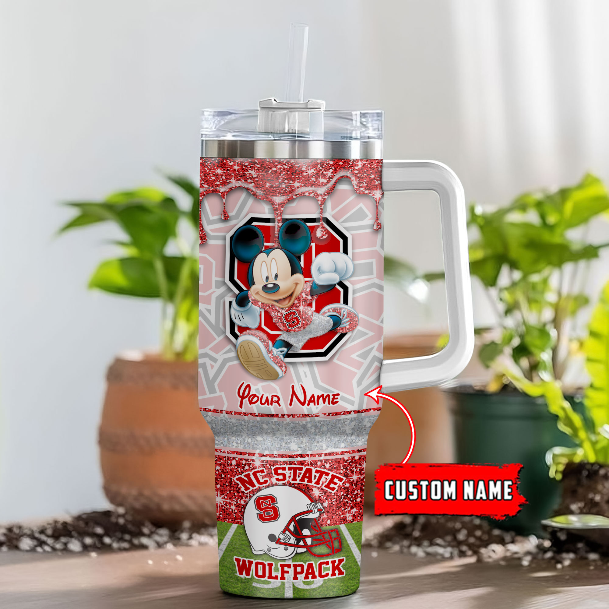 NC State Wolfpack NCAA Mickey Mouse Glitter Custom Stanley Cup 40 oz 30 oz Tumbler With HandleTVC230124 - Image 4