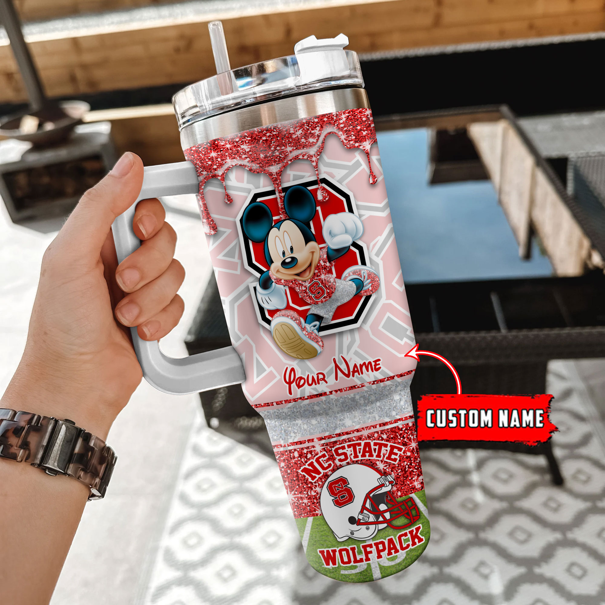 NC State Wolfpack NCAA Mickey Mouse Glitter Custom Stanley Cup 40 oz 30 oz Tumbler With HandleTVC230124 - Image 2
