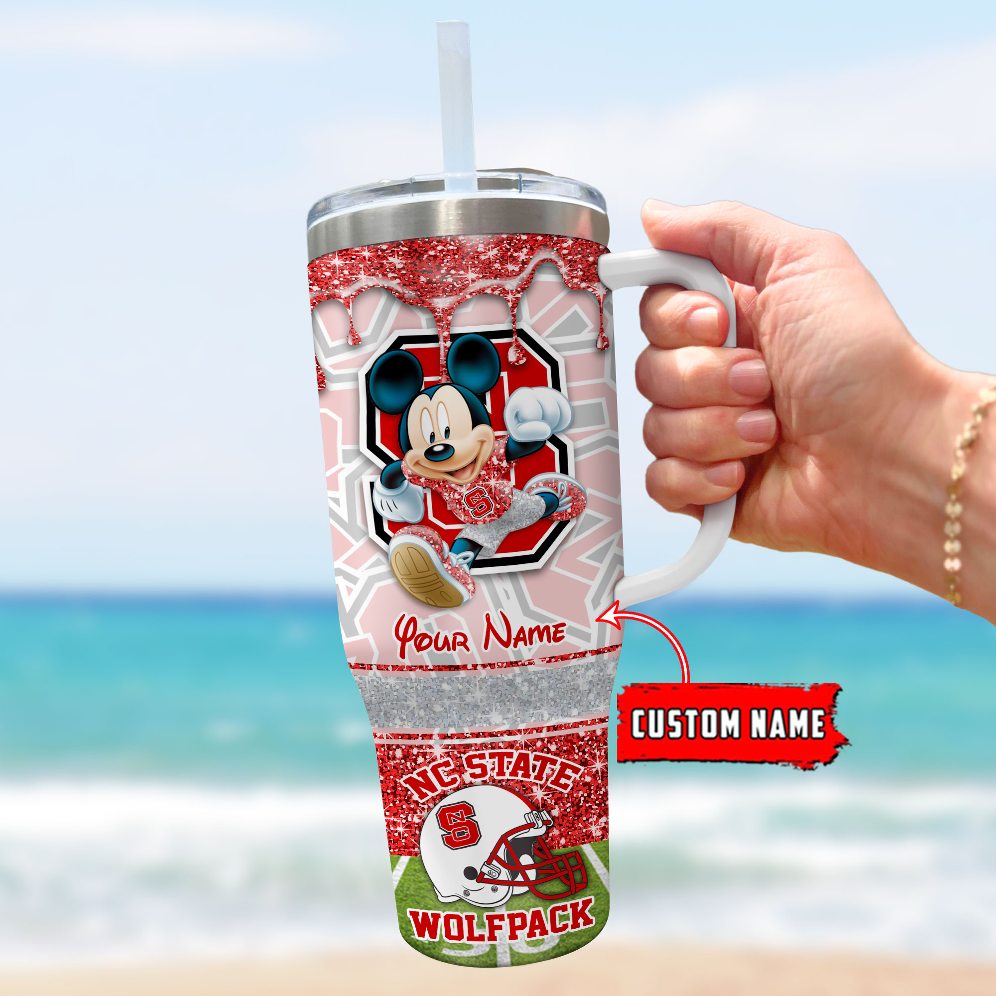 NC State Wolfpack NCAA Mickey Mouse Glitter Custom Stanley Cup 40 oz 30 oz Tumbler With HandleTVC230124 - Image 3