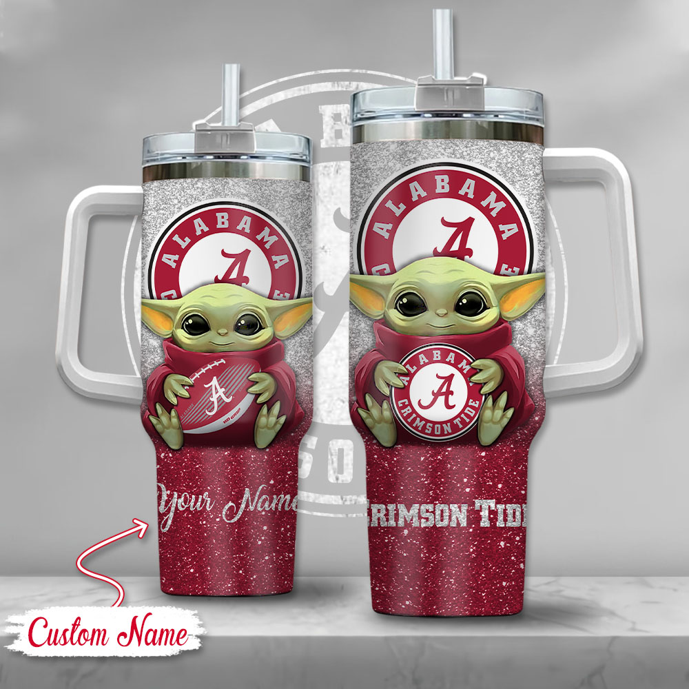 NCAA Alabama Crimson Tide Baby Yoda Custom Stanley Cup 40 oz 30 oz Tumbler With HandleTVC2301137