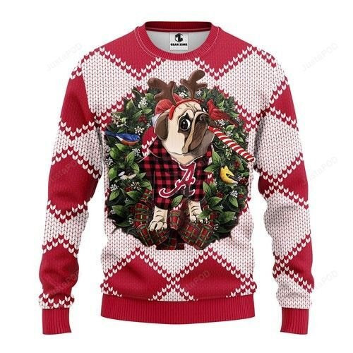 Ncaa Alabama Crimson Tide Pug Dog Ugly Christmas Sweater Adult 3D Funny Matching for family