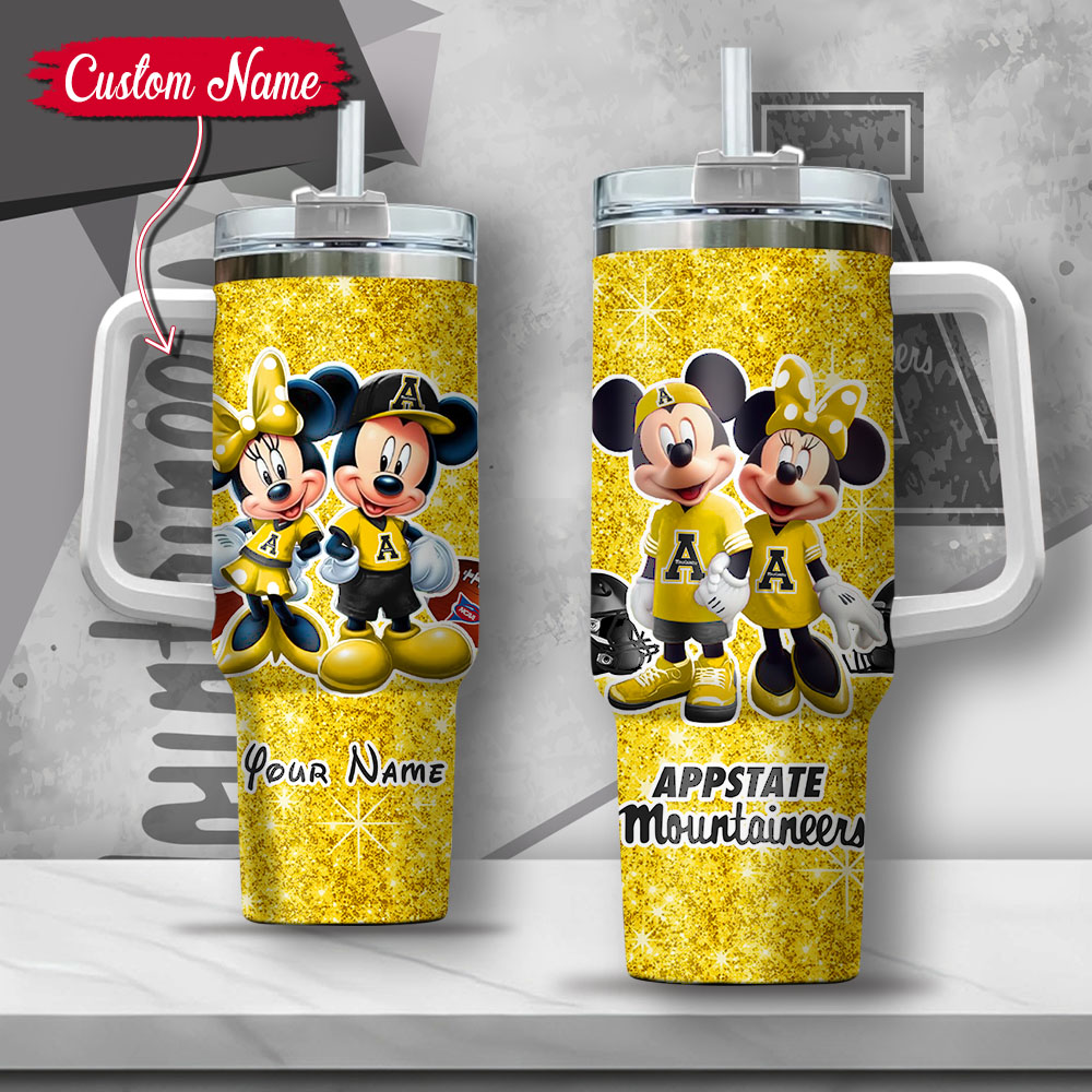 NCAA Appalachian State Mountaineers Mickey And Minnie Couple Custom Stanley Cup 40 oz 30 oz Tumbler With HandleTVC2301132