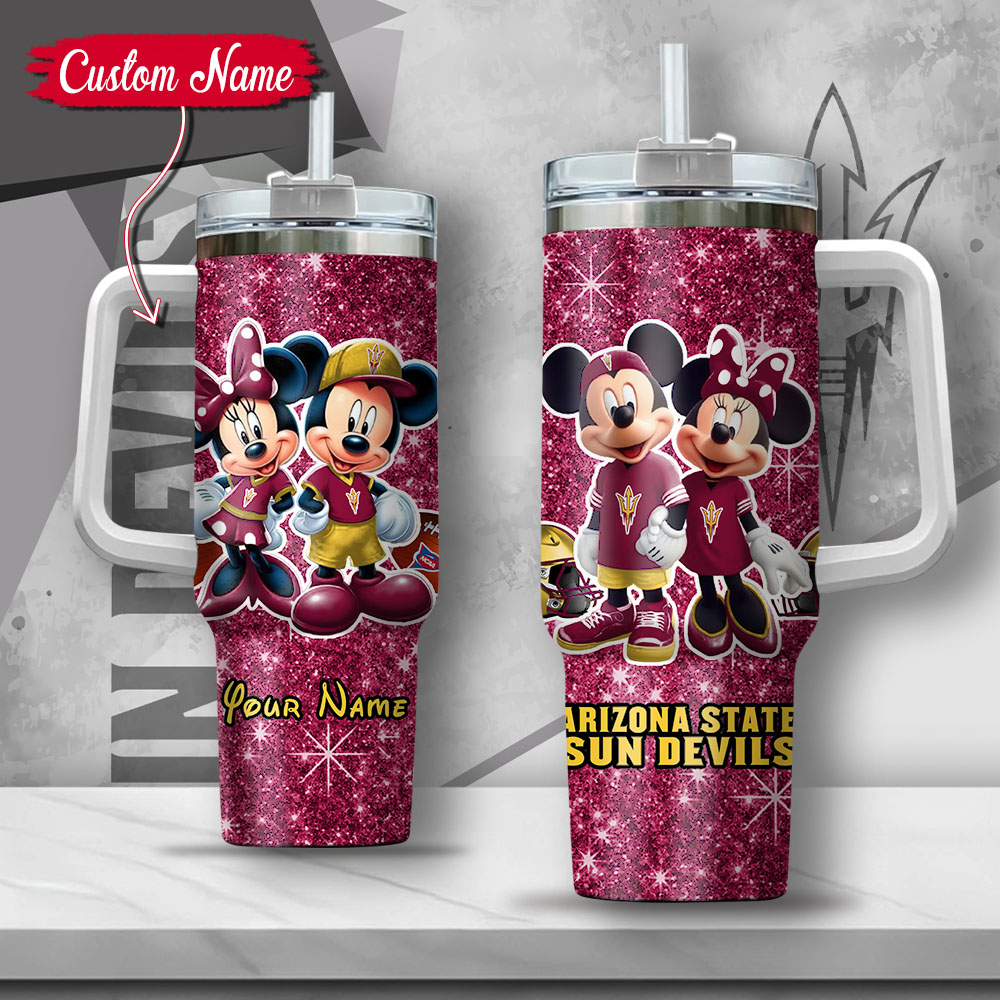 NCAA Arizona State Sun Devils Mickey And Minnie Couple Custom Stanley Cup 40 oz 30 oz Tumbler With HandleTVC2301131