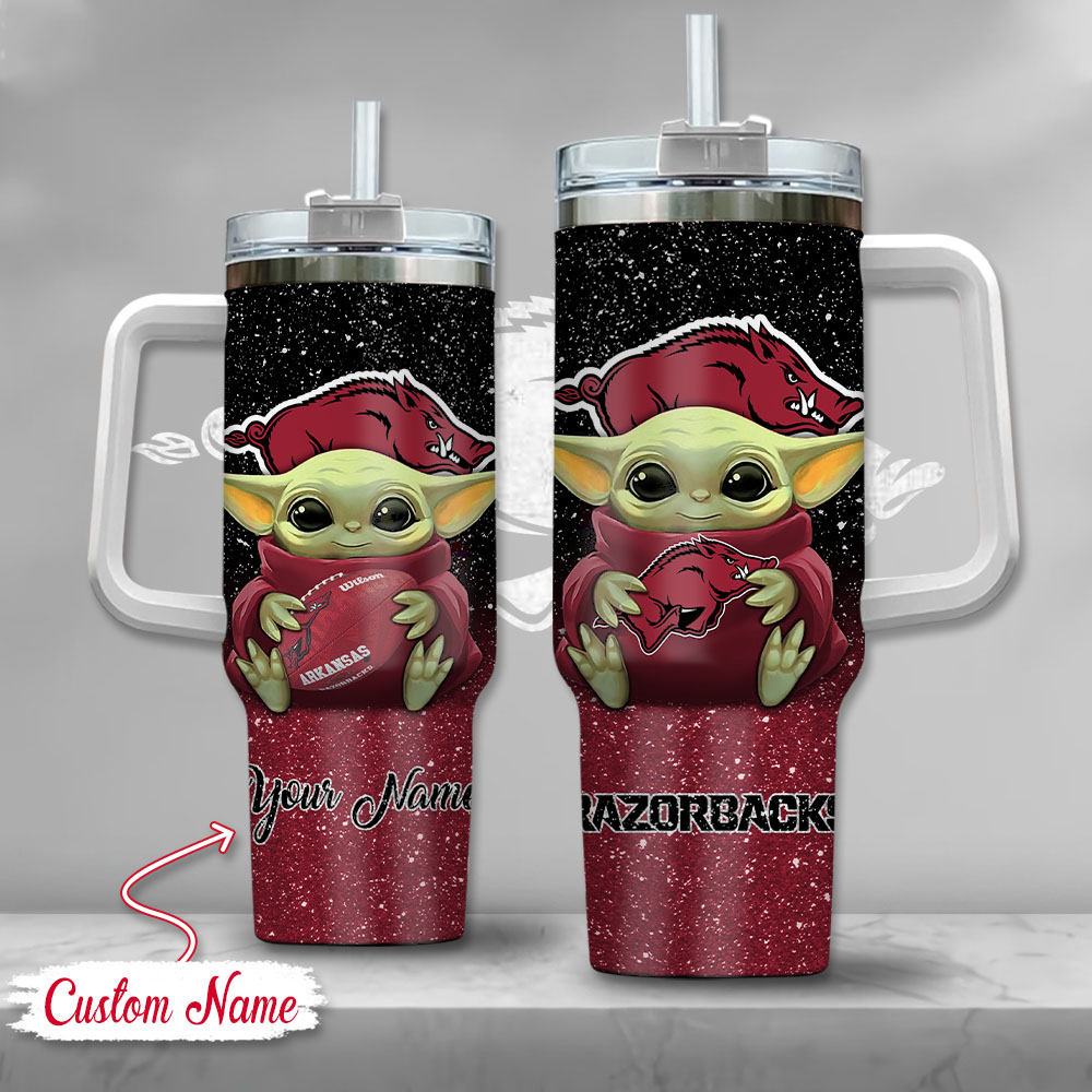NCAA Arkansas Razorbacks Baby Yoda Custom Stanley Cup 40 oz 30 oz Tumbler With HandleTVC2301137
