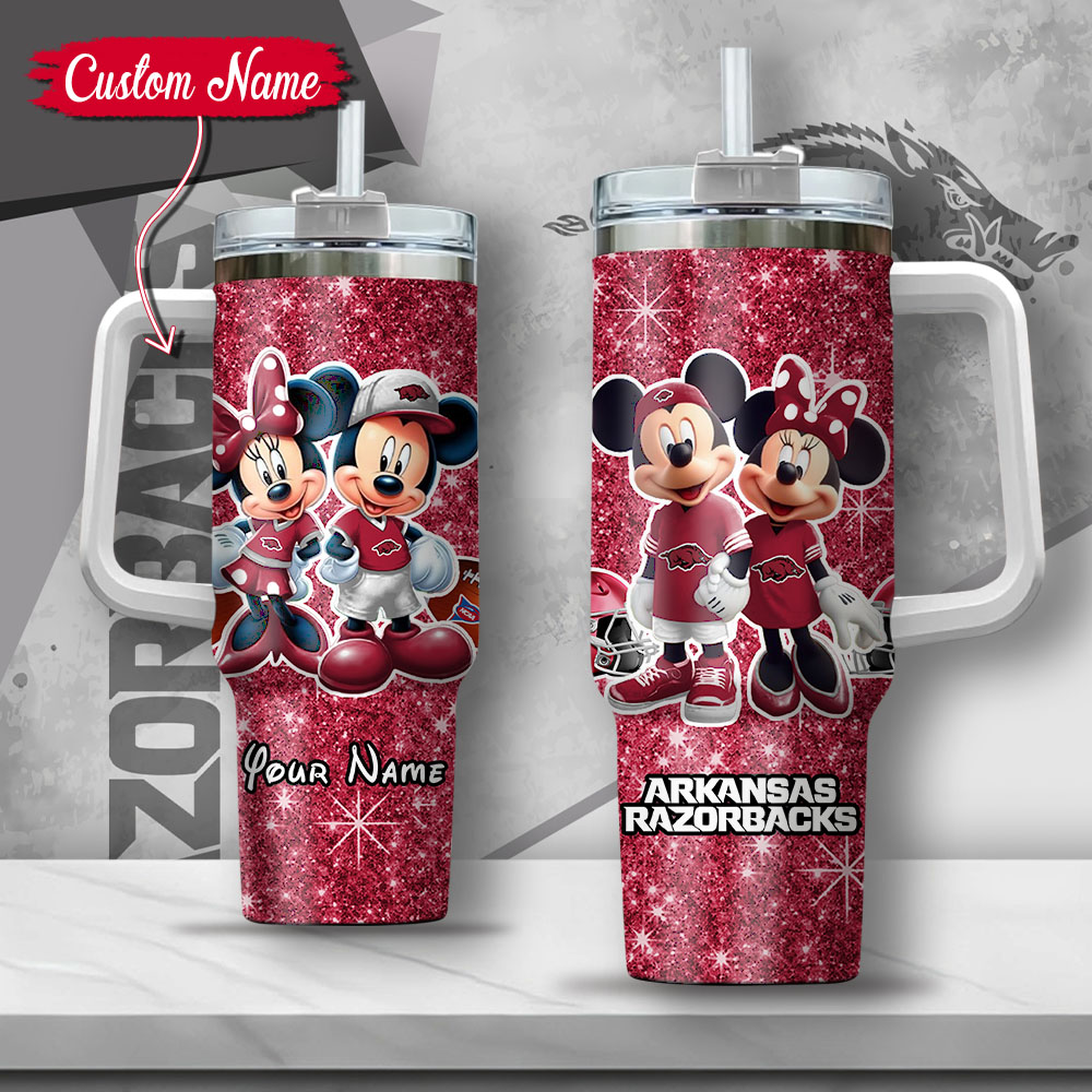 NCAA Arkansas Razorbacks Mickey And Minnie Couple Custom Stanley Cup 40 oz 30 oz Tumbler With HandleTVC2301131