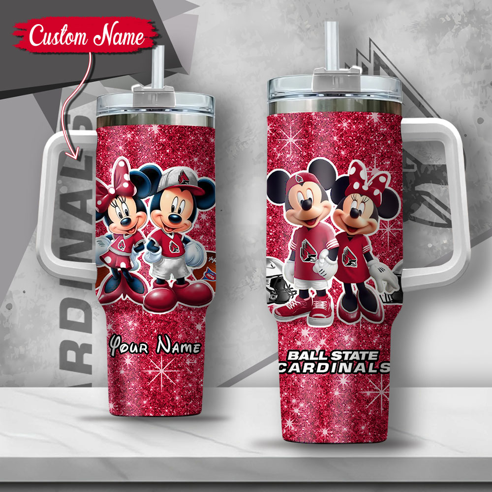 NCAA Ball State Cardinals Mickey And Minnie Couple Custom Stanley Cup 40 oz 30 oz Tumbler With HandleTVC2301132