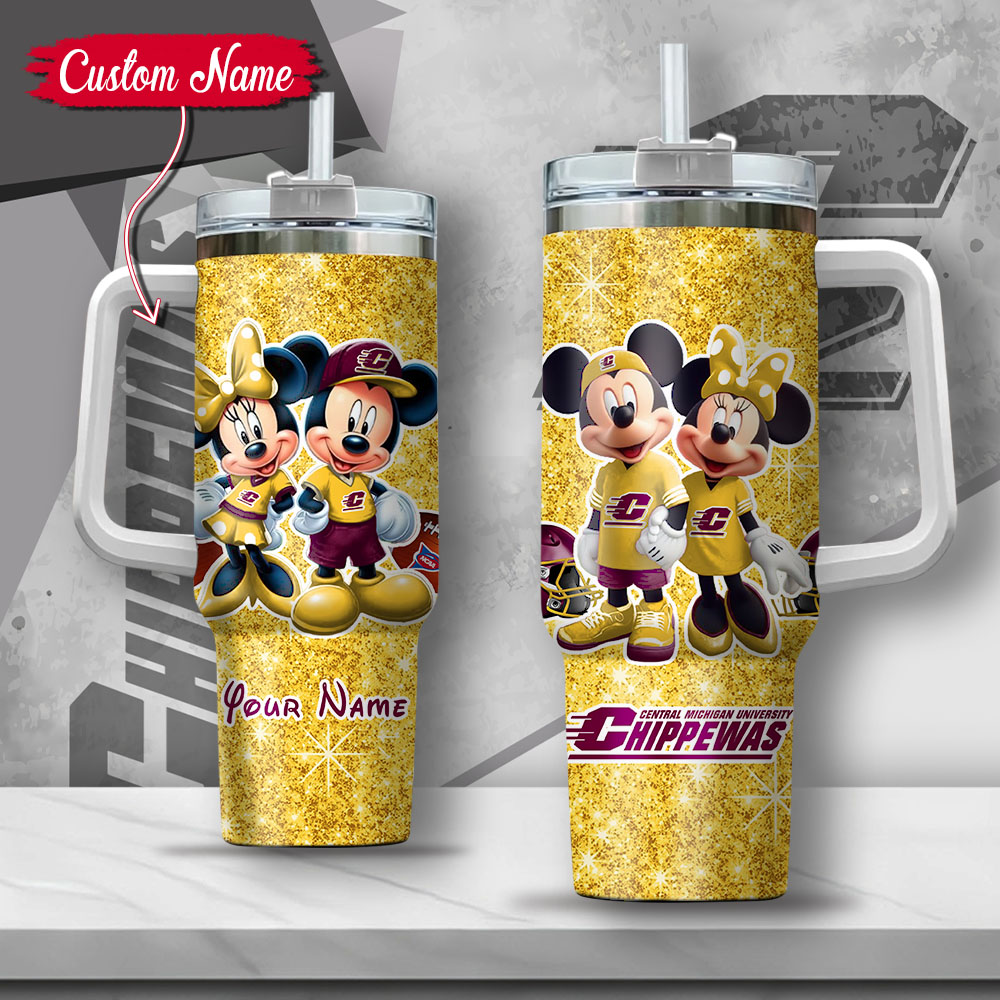 NCAA Central Michigan Chippewas Mickey And Minnie Couple Custom Stanley Cup 40 oz 30 oz Tumbler With HandleTVC2301133