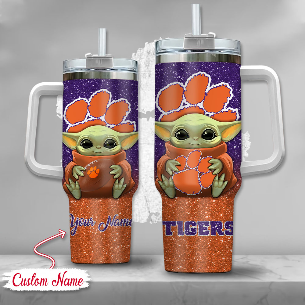 NCAA Clemson Tigers Baby Yoda Custom Stanley Cup 40 oz 30 oz Tumbler With HandleTVC2301137