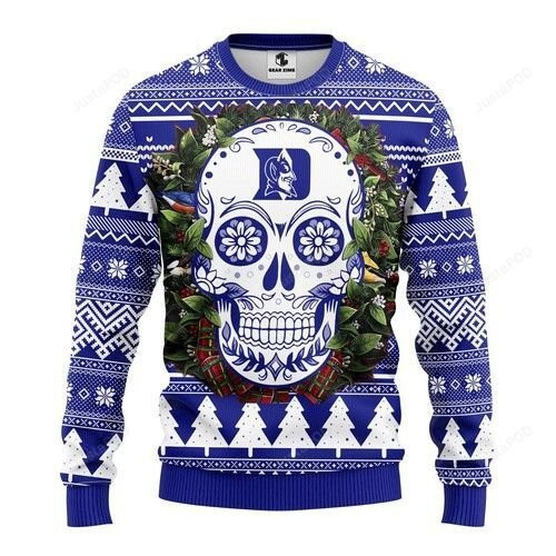 Ncaa Duke Blue Devils Skull Ugly Christmas Sweater Adult 3D Funny Matching for family
