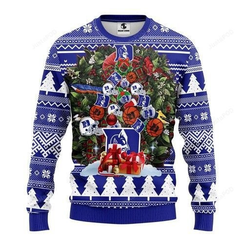 Ncaa Duke Blue Devils Tree Christmas Ugly Christmas Sweater Adult 3D Funny Matching for family