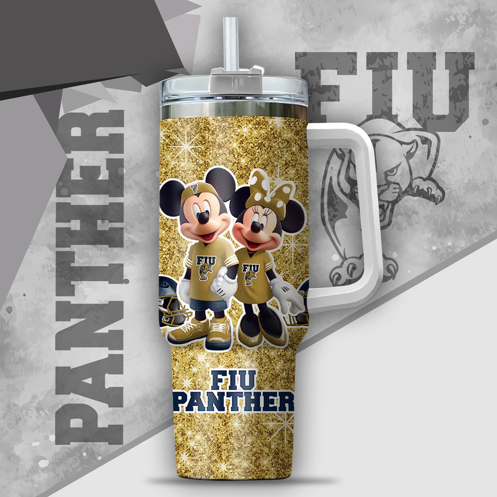 NCAA FIU Panthers Mickey And Minnie Couple Custom Stanley Cup 40 oz 30 oz Tumbler With HandleTVC2301133 - Image 2