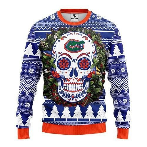 Ncaa Florida Gators Skull Flower Ugly Christmas Sweater Adult 3D Funny Matching for family