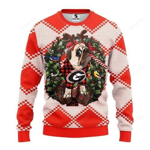 Ncaa Georgia Bulldogs Pug Dog Ugly Christmas Sweater Adult 3D Funny Matching for family