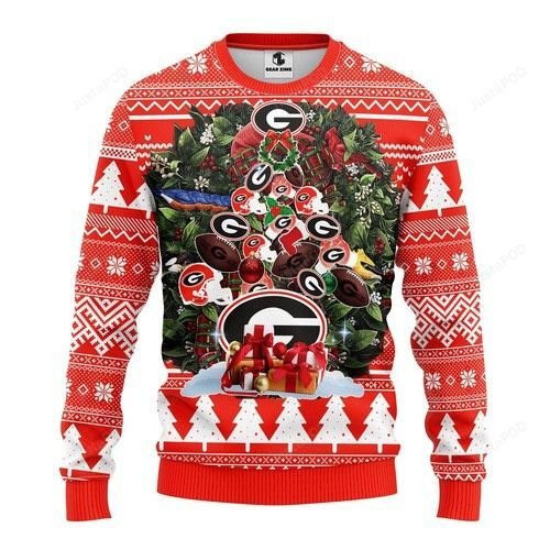 Ncaa Georgia Bulldogs Tree Christmas Ugly Christmas Sweater Adult 3D Funny Matching for family