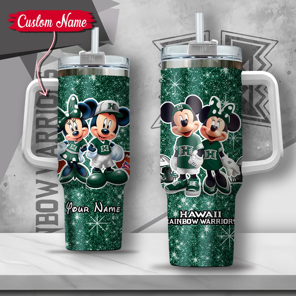NCAA Hawaii Rainbow Warriors Mickey And Minnie Couple Custom Stanley Cup 40 oz 30 oz Tumbler With HandleTVC2301134