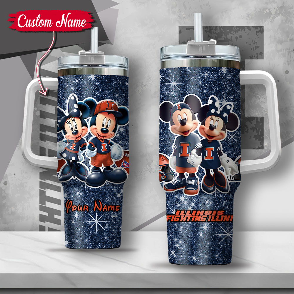 NCAA Illinois Fighting Illini Mickey And Minnie Couple Custom Stanley Cup 40 oz 30 oz Tumbler With HandleTVC2301134
