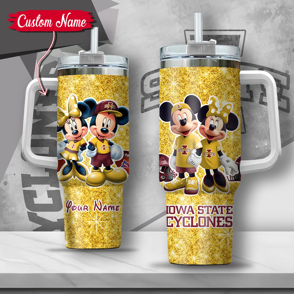 NCAA Iowa State Cyclones Mickey And Minnie Couple Custom Stanley Cup 40 oz 30 oz Tumbler With HandleTVC2301134