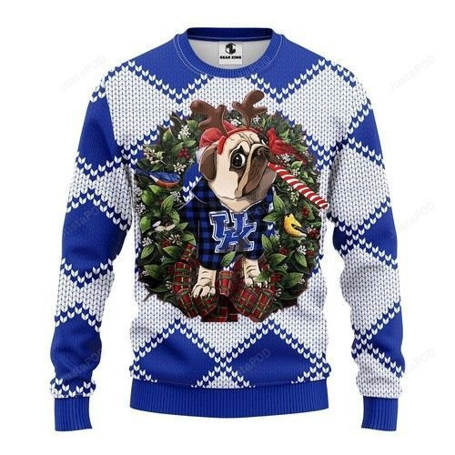 Ncaa Kentucky Wildcats Pug Dog Ugly Christmas Sweater Adult 3D Funny Matching for family