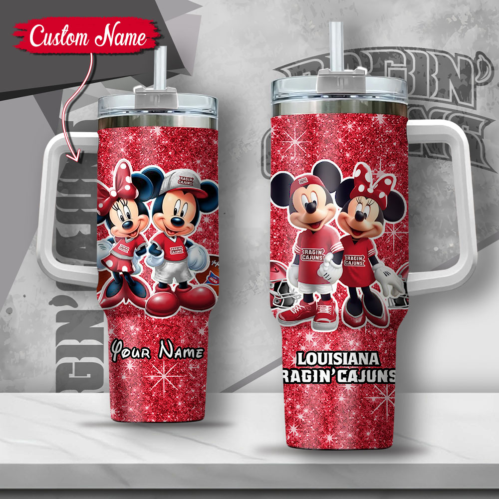 NCAA Louisiana Raginâ€™ Cajuns Mickey And Minnie Couple Custom Stanley Cup 40 oz 30 oz Tumbler With HandleTVC2301134