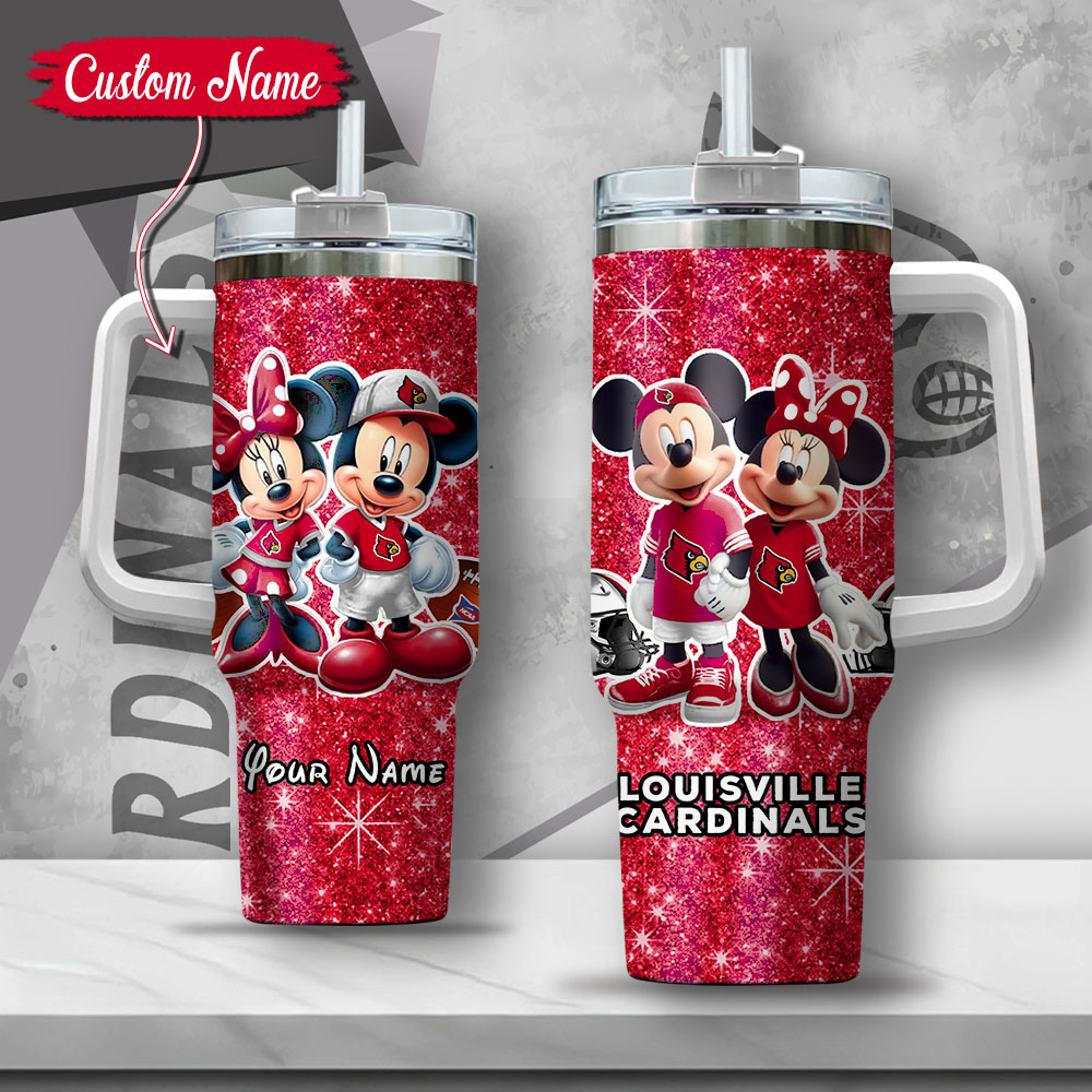 NCAA Louisville Cardinals Mickey And Minnie Couple Custom Stanley Cup 40 oz 30 oz Tumbler With HandleTVC2301134