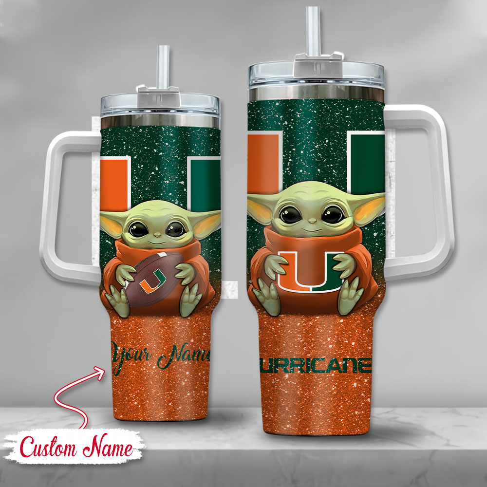 NCAA Miami Hurricanes Baby Yoda Custom Stanley Cup 40 oz 30 oz Tumbler With HandleTVC2301137