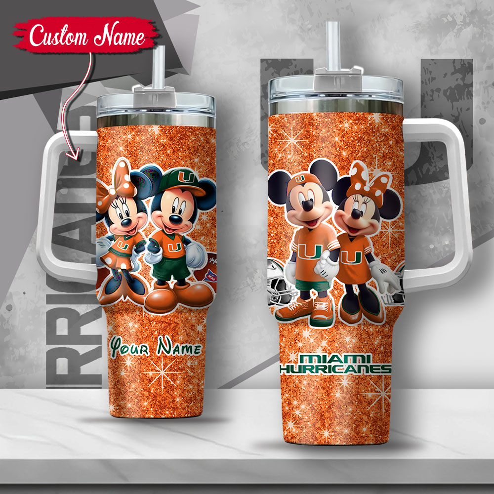 NCAA Miami Hurricanes Mickey And Minnie Couple Custom Stanley Cup 40 oz 30 oz Tumbler With HandleTVC2301134