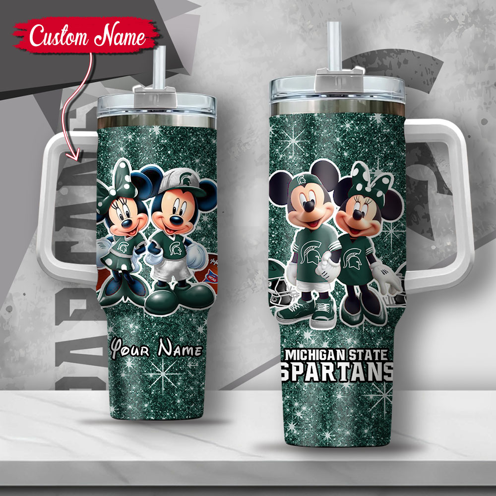 NCAA Michigan State Spartans Mickey And Minnie Couple Custom Stanley Cup 40 oz 30 oz Tumbler With HandleTVC2301134