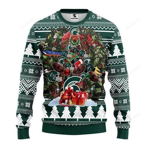 Ncaa Michigan State Spartans Tree Christmas Ugly Christmas Sweater Adult 3D Funny Matching for family