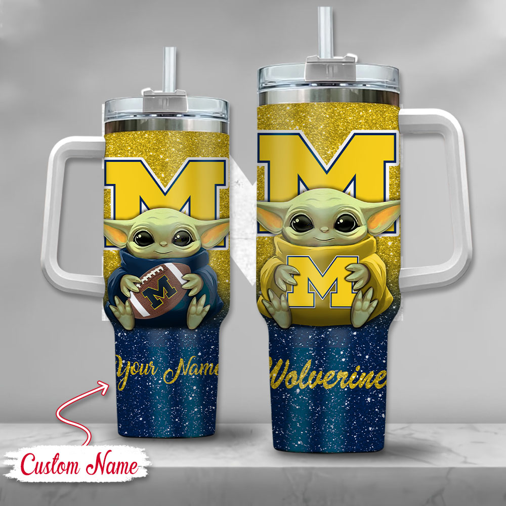 NCAA Michigan Wolverines Baby Yoda Custom Stanley Cup 40 oz 30 oz Tumbler With HandleTVC2301137