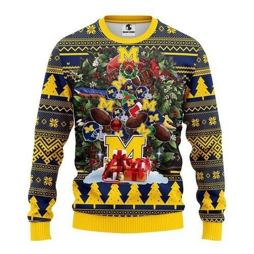 Ncaa Michigan Wolverines Tree Christmas Ugly Christmas Sweater Adult 3D Funny Matching for family
