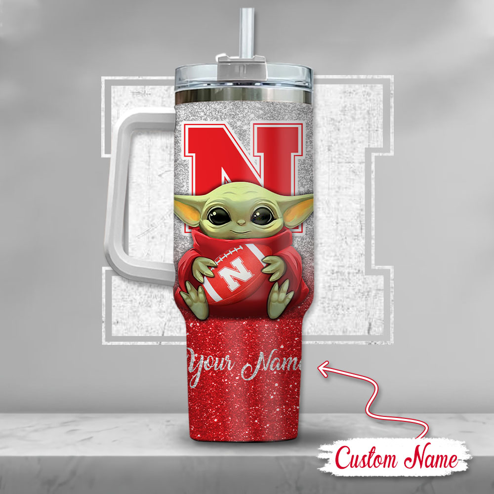 NCAA Nebraska Cornhuskers Baby Yoda Custom Stanley Cup 40 oz 30 oz Tumbler With HandleTVC2301137 - Image 3