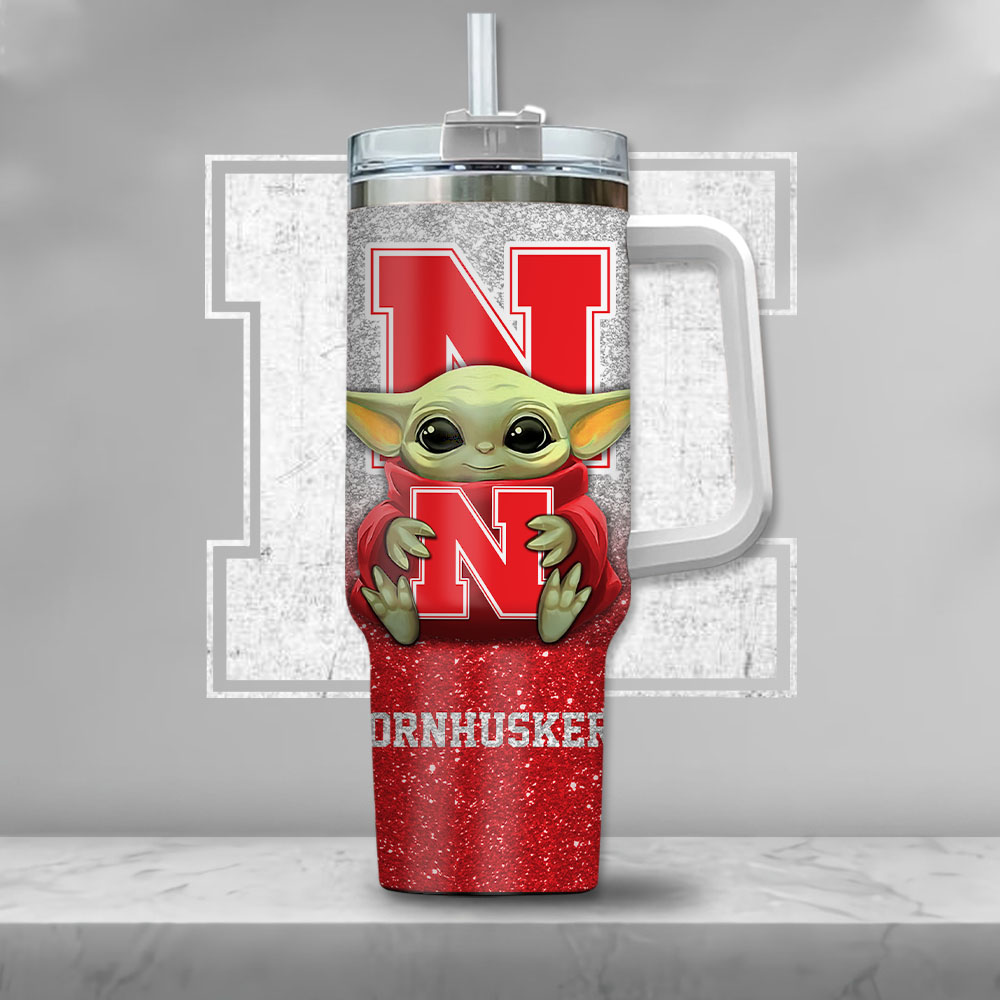 NCAA Nebraska Cornhuskers Baby Yoda Custom Stanley Cup 40 oz 30 oz Tumbler With HandleTVC2301137 - Image 2