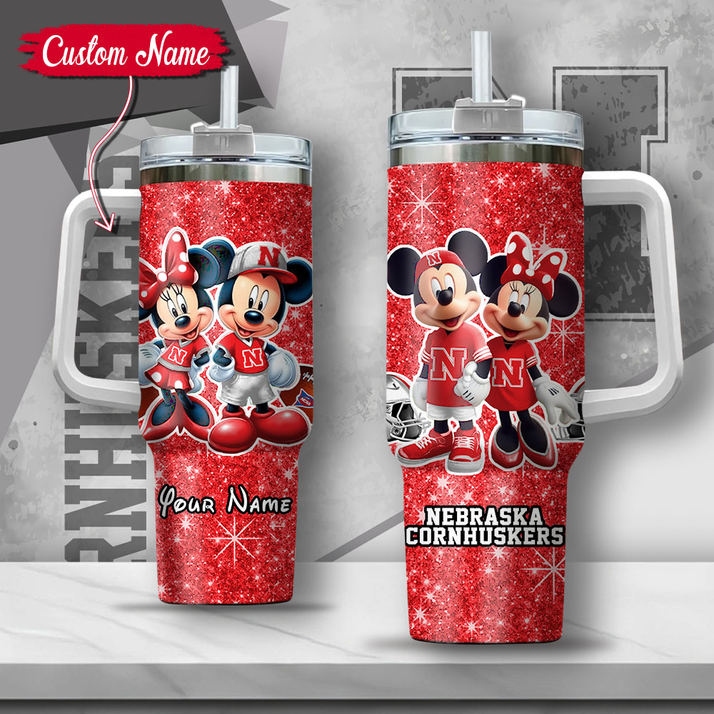 NCAA Nebraska Cornhuskers Mickey And Minnie Couple Custom Stanley Cup 40 oz 30 oz Tumbler With HandleTVC2301135