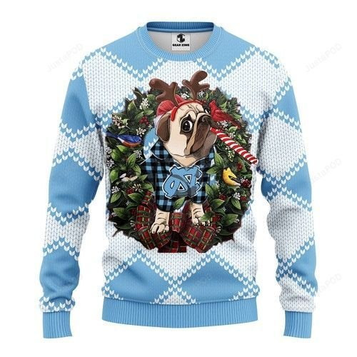 Ncaa North Carolina Tar Heels Pug Dog Ugly Christmas Sweater Adult 3D Funny Matching for family