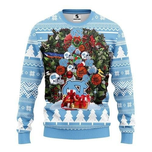 Ncaa North Carolina Tar Heels Tree Christmas Ugly Christmas Sweater Adult 3D Funny Matching for family