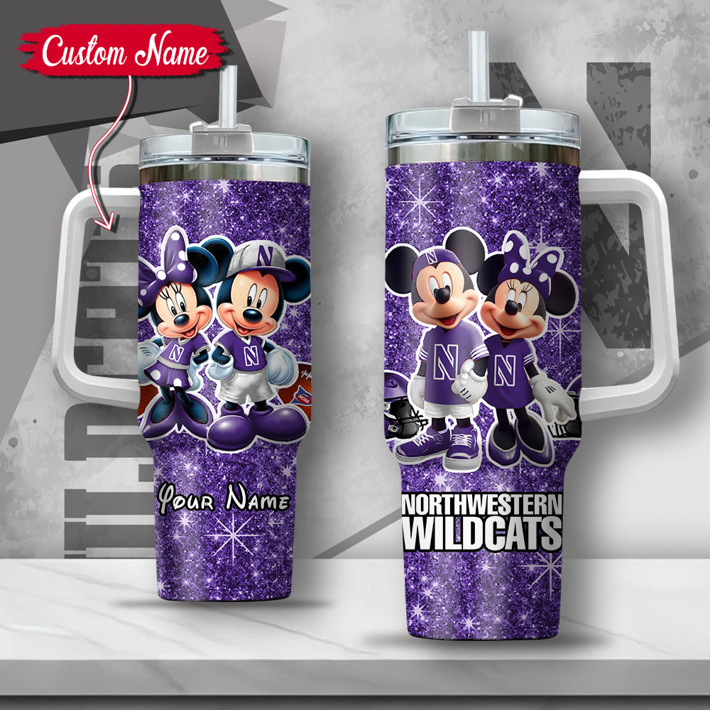 NCAA Northwestern Wildcats Mickey And Minnie Couple Custom Stanley Cup 40 oz 30 oz Tumbler With HandleTVC2301135
