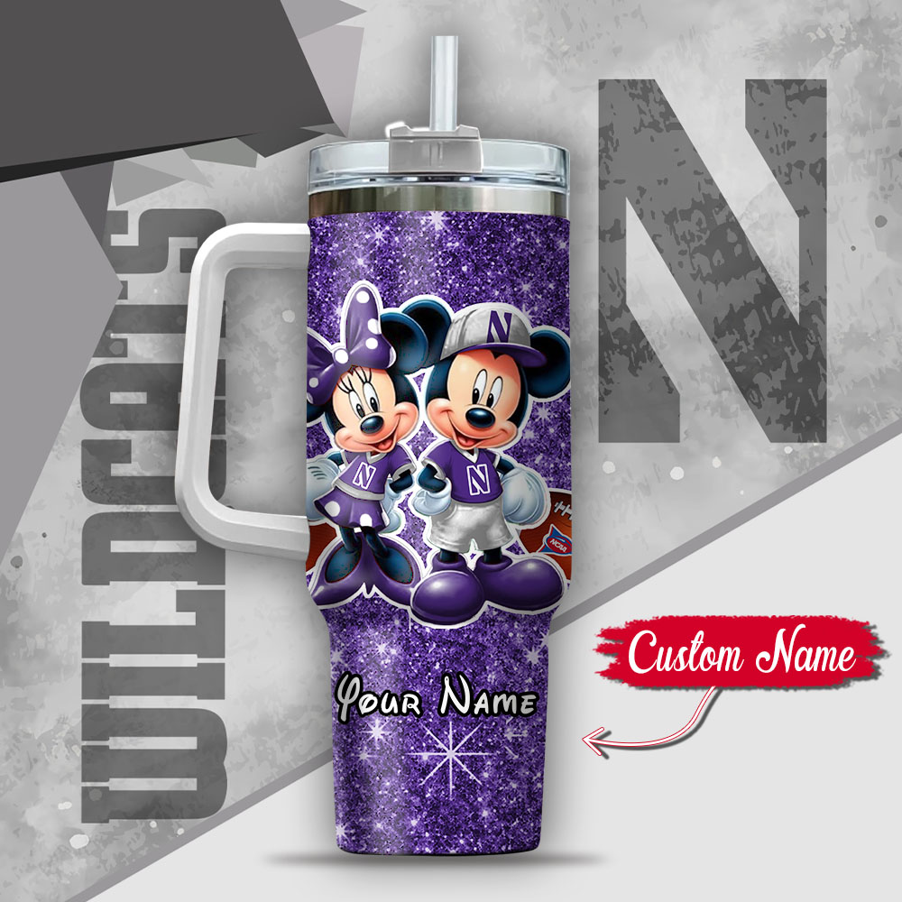 NCAA Northwestern Wildcats Mickey And Minnie Couple Custom Stanley Cup 40 oz 30 oz Tumbler With HandleTVC2301135 - Image 3
