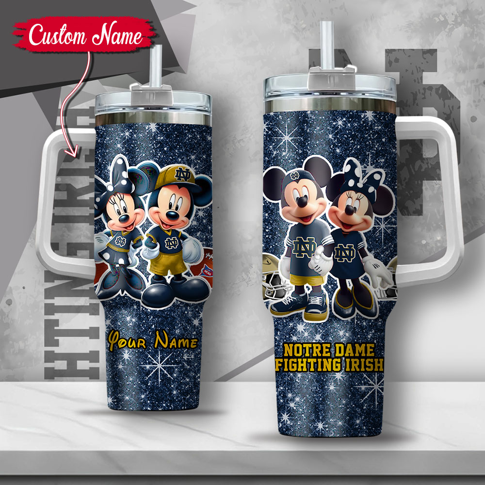 NCAA Notre Dame Fighting Irish Mickey And Minnie Couple Custom Stanley Cup 40 oz 30 oz Tumbler With HandleTVC2301135