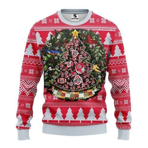 Ncaa Ohio State Buckeyes Christmas Tree Ugly Christmas Sweater Adult 3D Funny Matching for family
