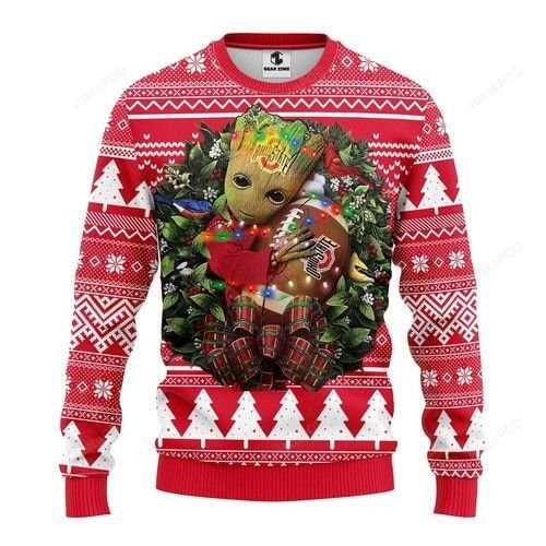 Ncaa Ohio State Buckeyes Groot Hug Ugly Christmas Sweater Adult 3D Funny Matching for family