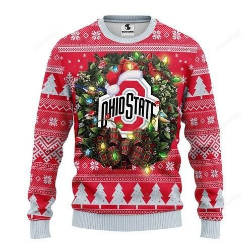 Ncaa Ohio State Buckeyes Logo Light Ugly Christmas Sweater Adult 3D Funny Matching for family