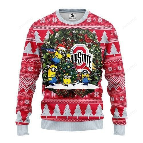 Ncaa Ohio State Buckeyes Minion Ugly Christmas Sweater Adult 3D Funny Matching for family