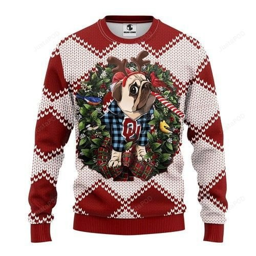 Ncaa Oklahoma Sooners Pug Dog Ugly Christmas Sweater Adult 3D Funny Matching for family