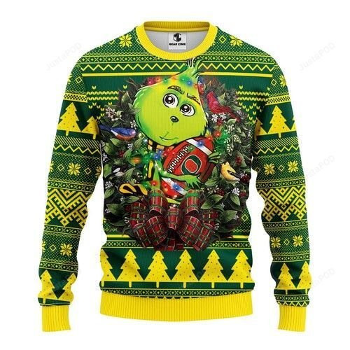 Ncaa Oregon Ducks Grinch Hug Ugly Christmas Sweater Adult 3D Funny Matching for family