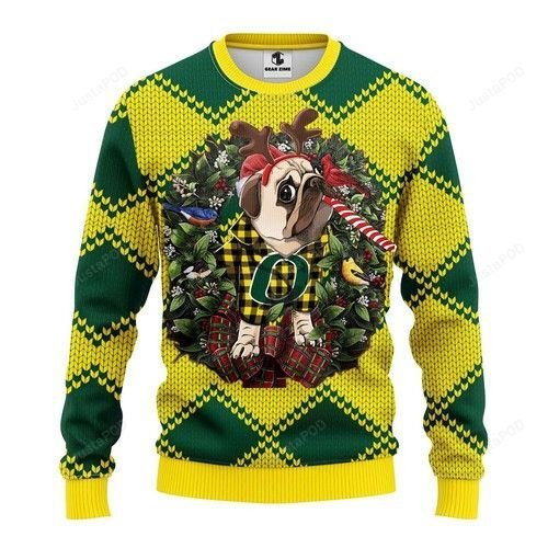 Ncaa Oregon Ducks Pug Dog Ugly Christmas Sweater Adult 3D Funny Matching for family