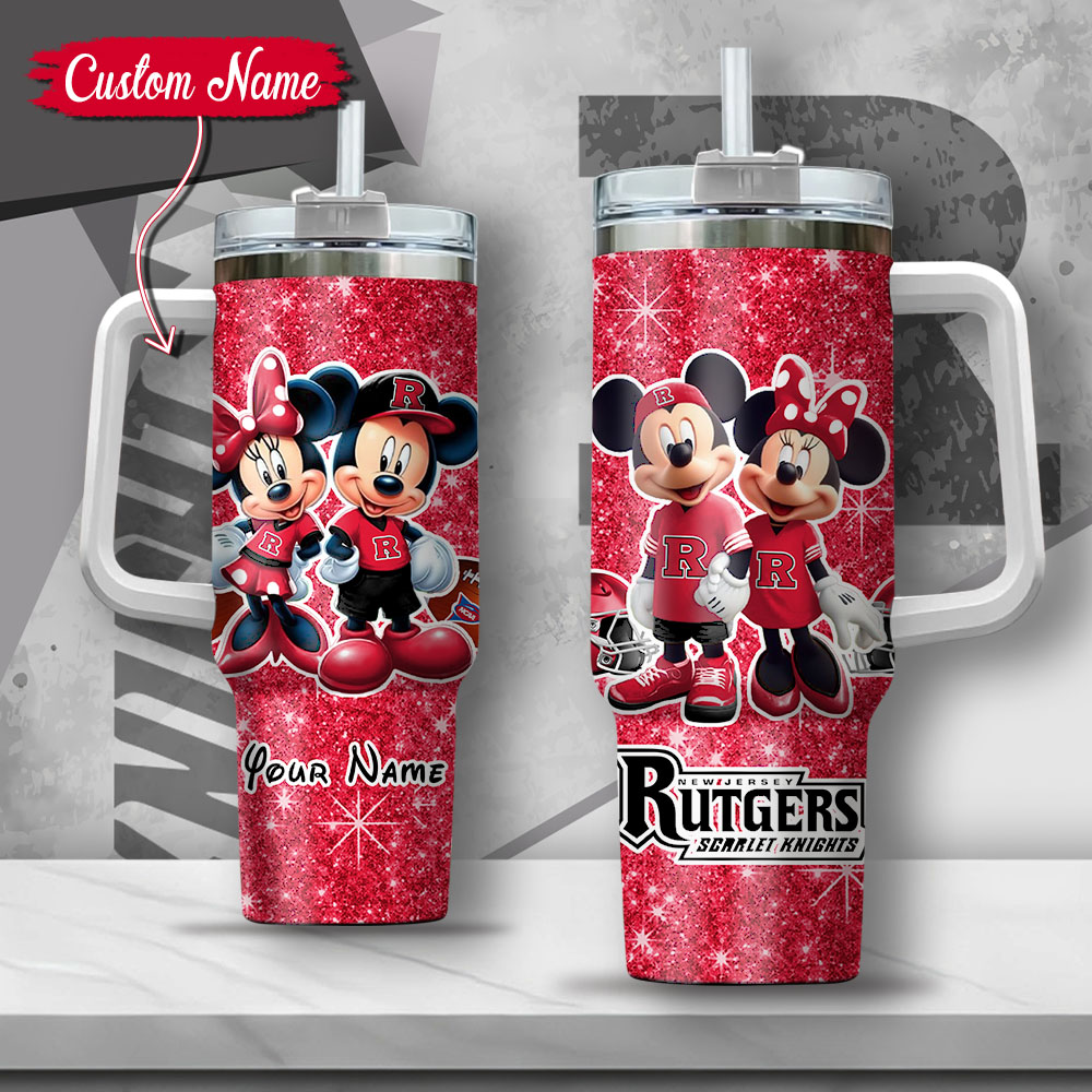 NCAA Rutgers Scarlet Knights Mickey And Minnie Couple Custom Stanley Cup 40 oz 30 oz Tumbler With HandleTVC2301135