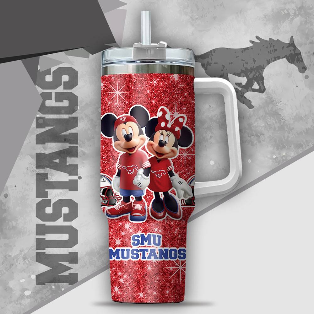 NCAA SMU Mustangs Mickey And Minnie Couple Custom Stanley Cup 40 oz 30 oz Tumbler With HandleTVC2301135 - Image 2