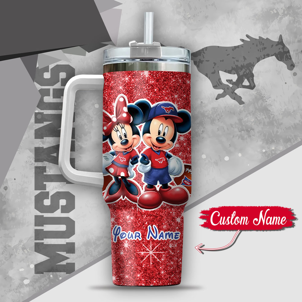 NCAA SMU Mustangs Mickey And Minnie Couple Custom Stanley Cup 40 oz 30 oz Tumbler With HandleTVC2301135 - Image 3